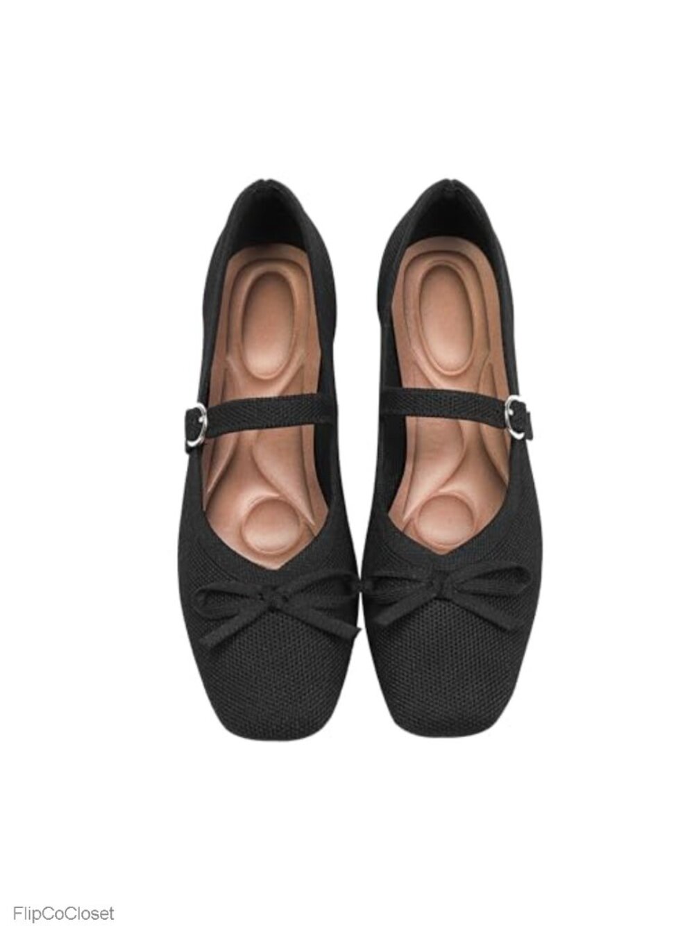 Knit Flats Square Toe Ballet Mary Jane Ankle Strap Washable Comfort